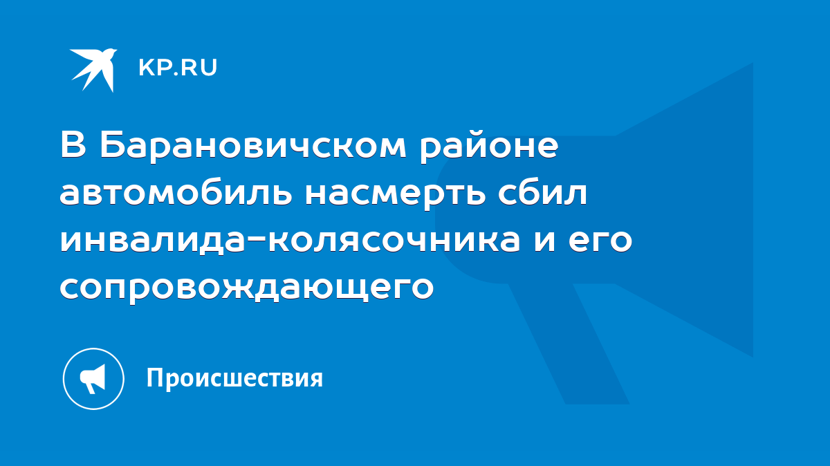 В Барановичском районе автомобиль насмерть сбил инвалида-колясочника и его  сопровождающего - KP.RU