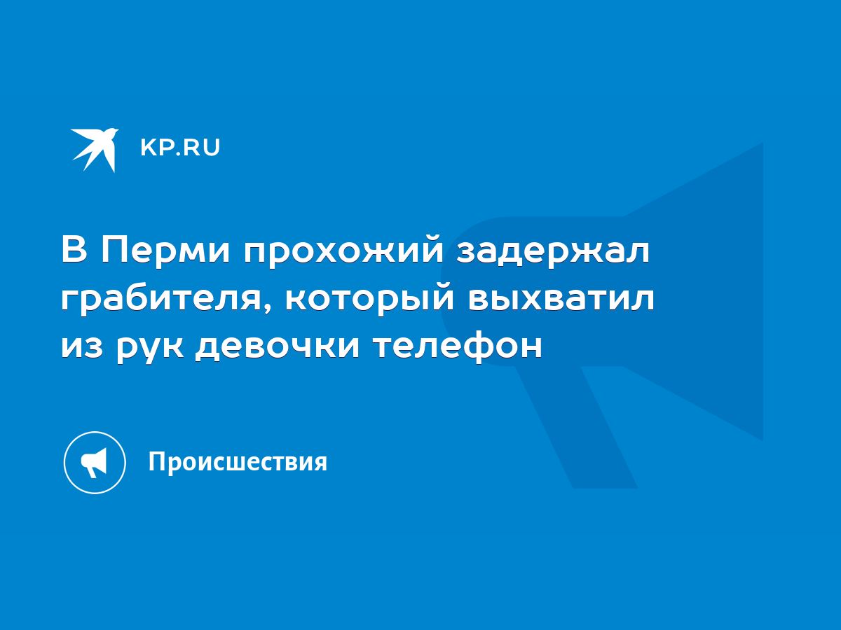 В Перми прохожий задержал грабителя, который выхватил из рук девочки телефон  - KP.RU