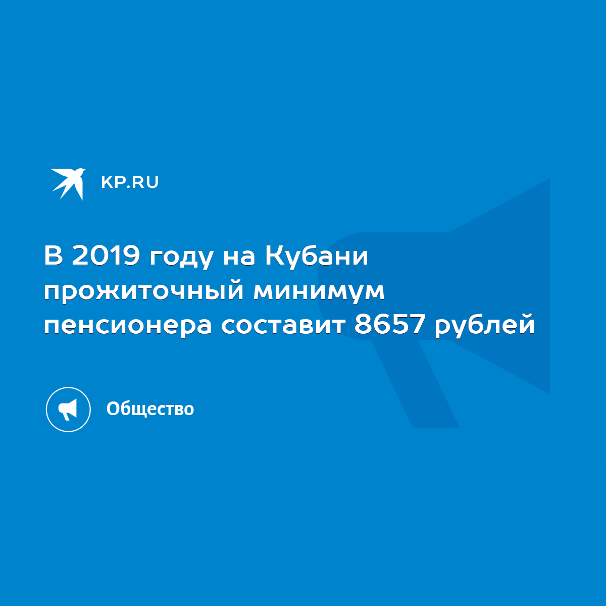 В 2019 году на Кубани прожиточный минимум пенсионера составит 8657 рублей -  KP.RU