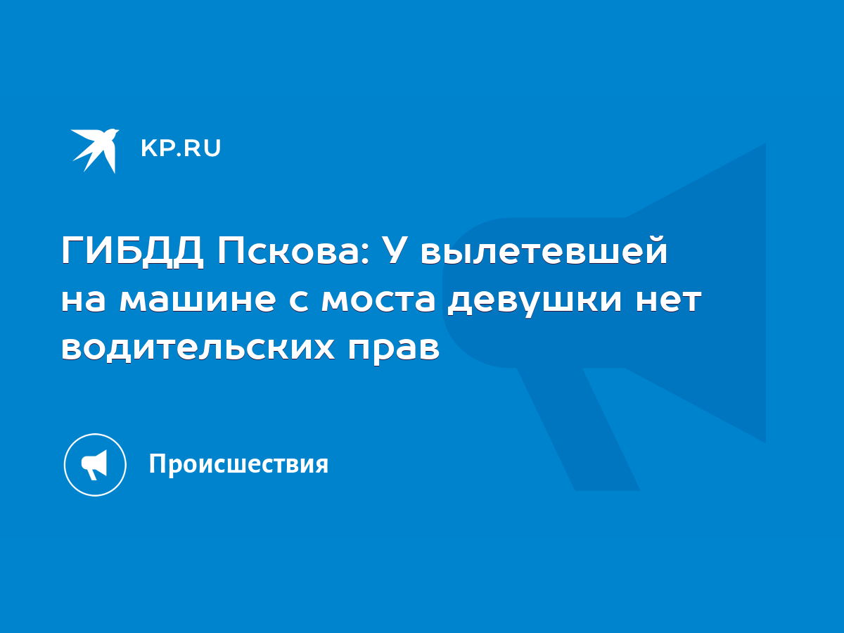 ГИБДД Пскова: У вылетевшей на машине с моста девушки нет водительских прав  - KP.RU