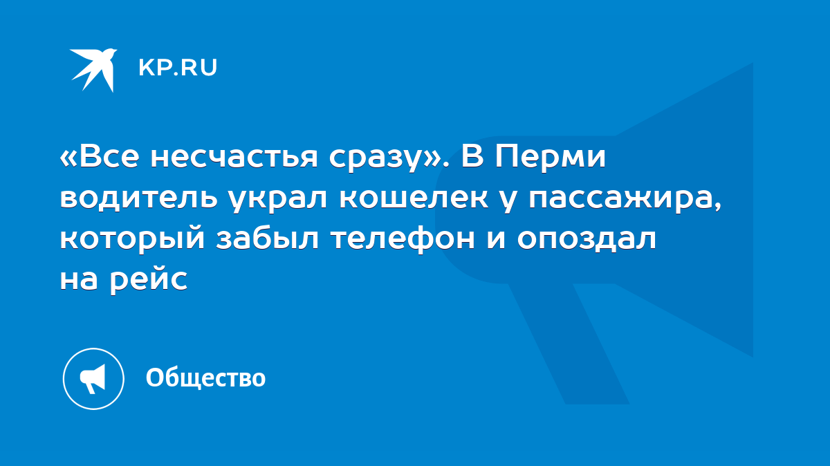 Все несчастья сразу». В Перми водитель украл кошелек у пассажира, который  забыл телефон и опоздал на рейс - KP.RU