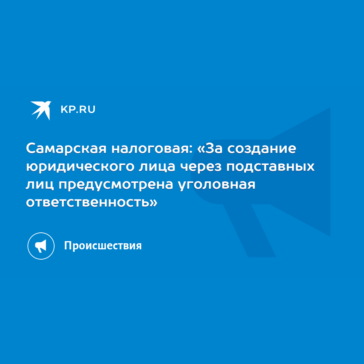 Самарская налоговая: «За создание юридического лица через подставных лиц  предусмотрена уголовная ответственность» - KP.RU