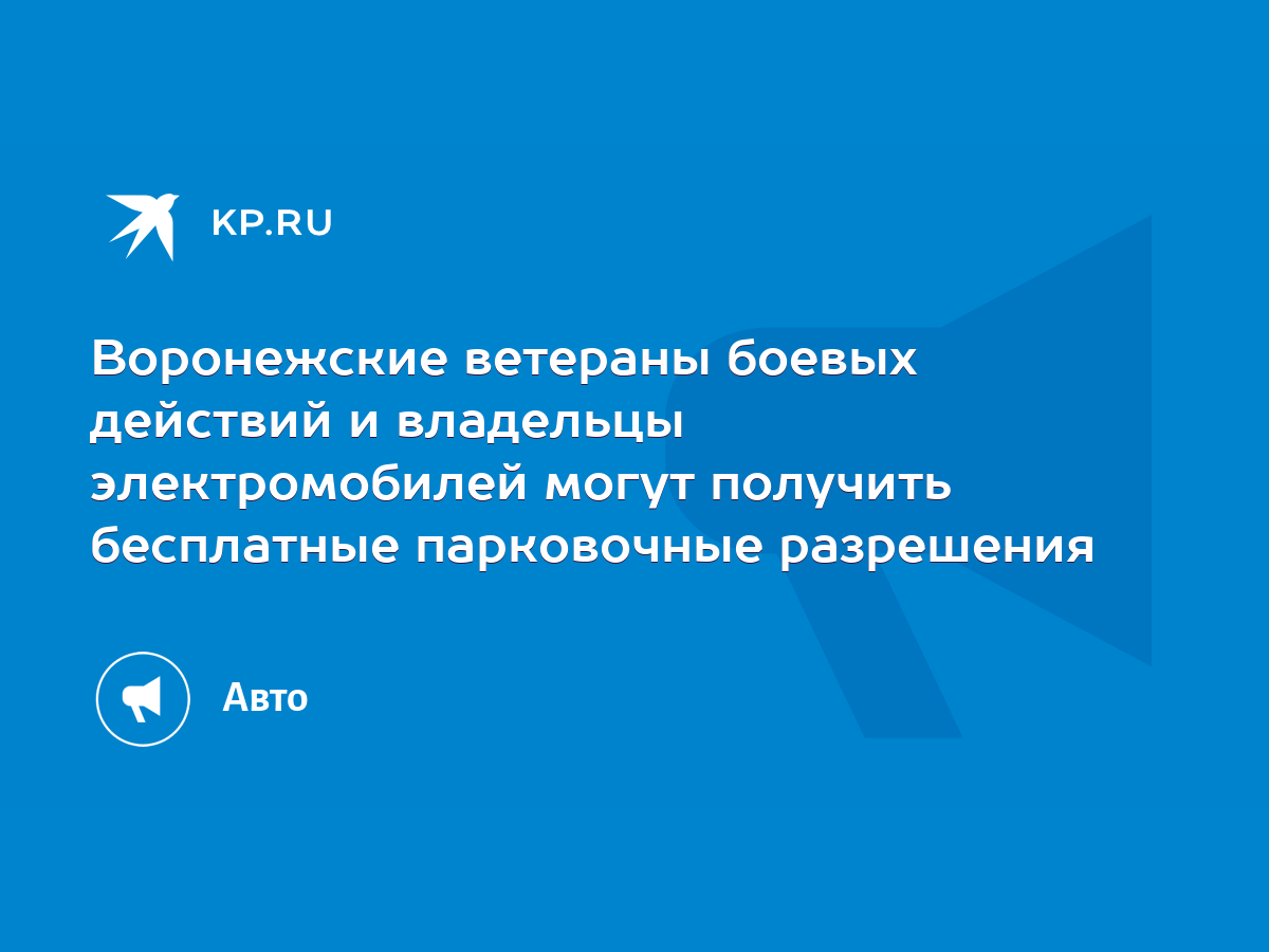 Воронежские ветераны боевых действий и владельцы электромобилей могут  получить бесплатные парковочные разрешения - KP.RU