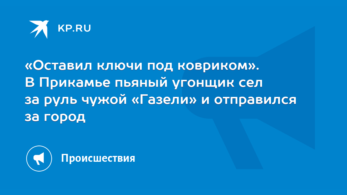 Оставил ключи под ковриком». В Прикамье пьяный угонщик сел за руль чужой  «Газели» и отправился за город - KP.RU