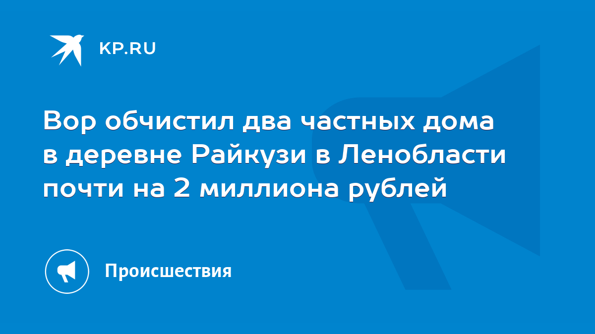 Вор обчистил два частных дома в деревне Райкузи в Ленобласти почти на 2  миллиона рублей - KP.RU