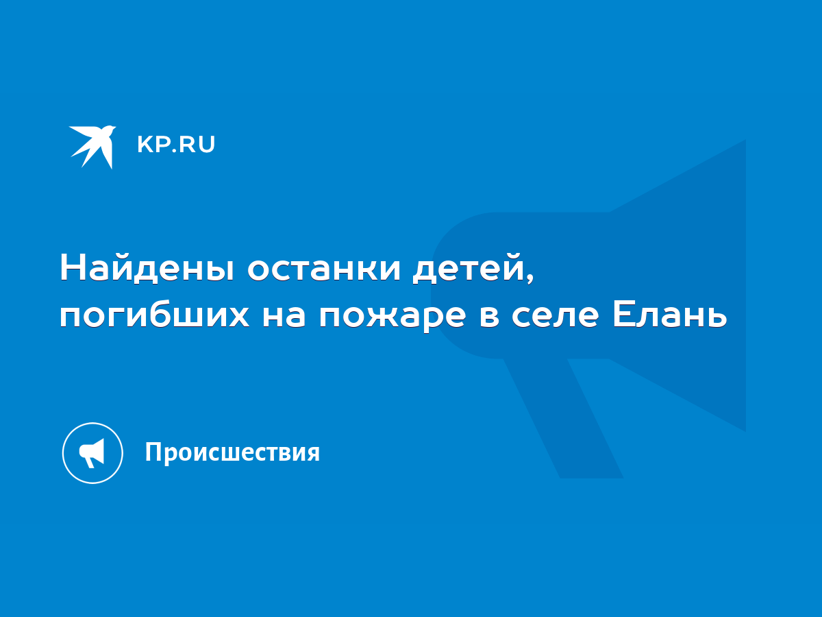 Найдены останки детей, погибших на пожаре в селе Елань - KP.RU