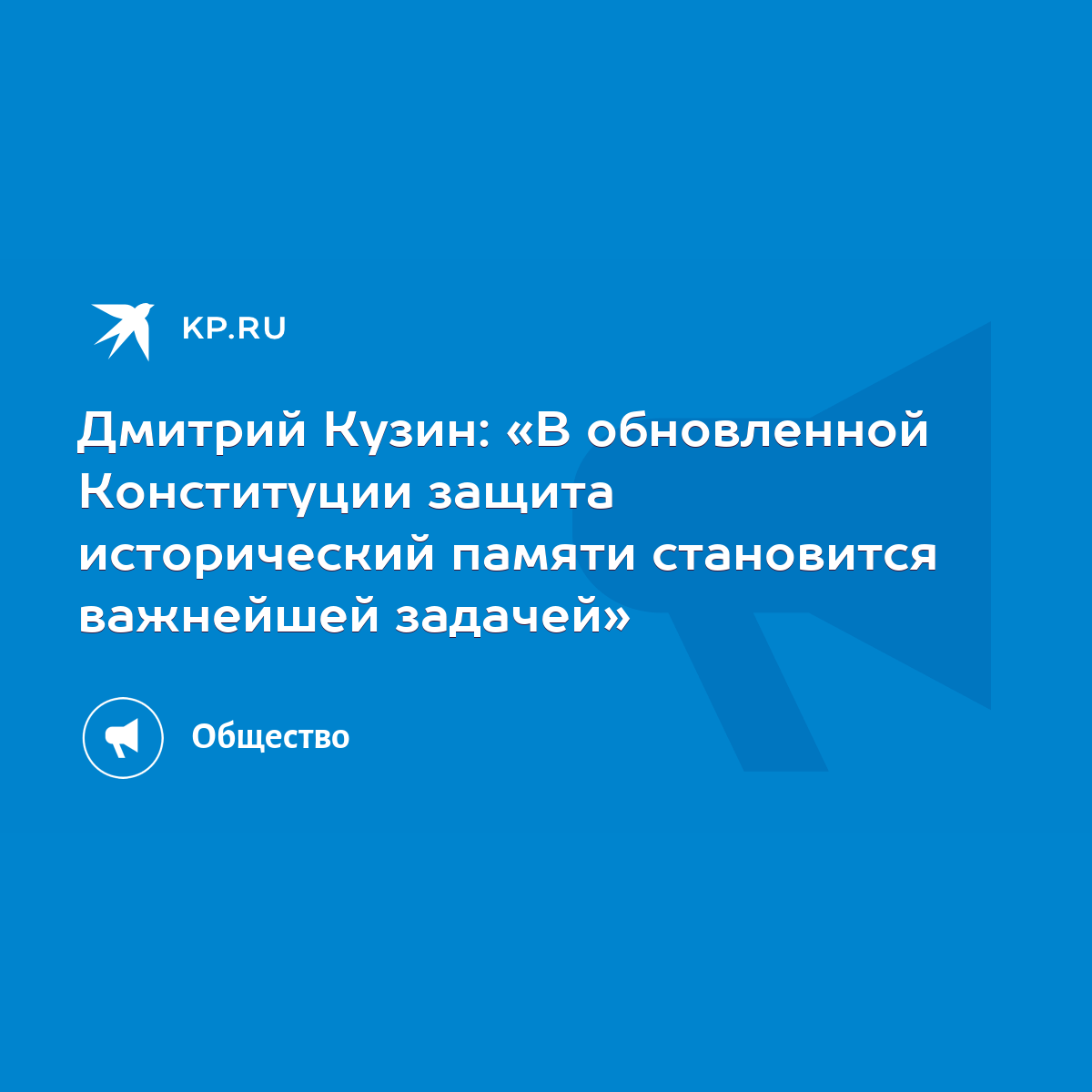 Дмитрий Кузин: «В обновленной Конституции защита исторический памяти  становится важнейшей задачей» - KP.RU