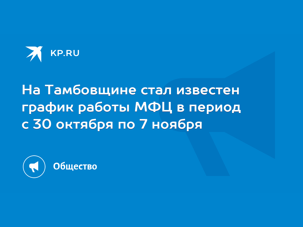 На Тамбовщине стал известен график работы МФЦ в период с 30 октября по 7  ноября - KP.RU