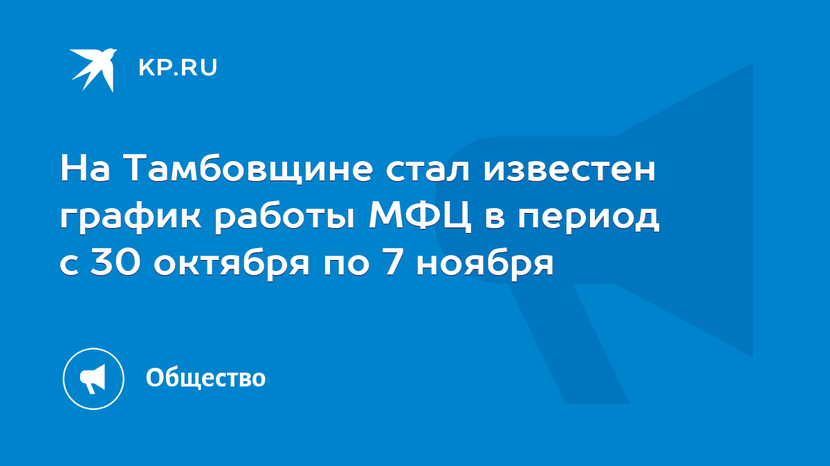 На Тамбовщине стал известен график работы МФЦ в период с 30 октября по 7  ноября - KP.RU