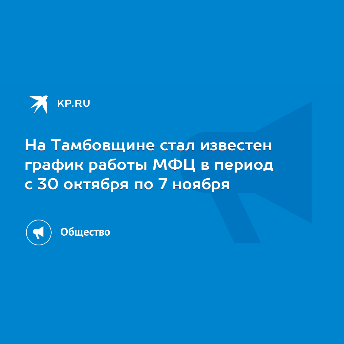 На Тамбовщине стал известен график работы МФЦ в период с 30 октября по 7  ноября - KP.RU