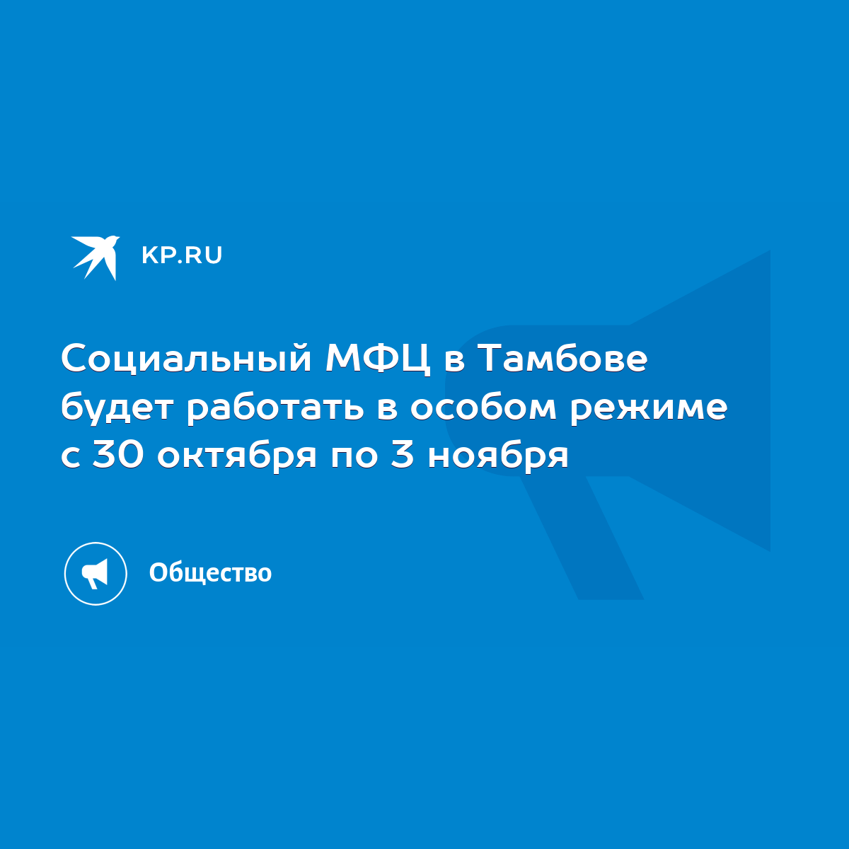 Социальный МФЦ в Тамбове будет работать в особом режиме с 30 октября по 3  ноября - KP.RU