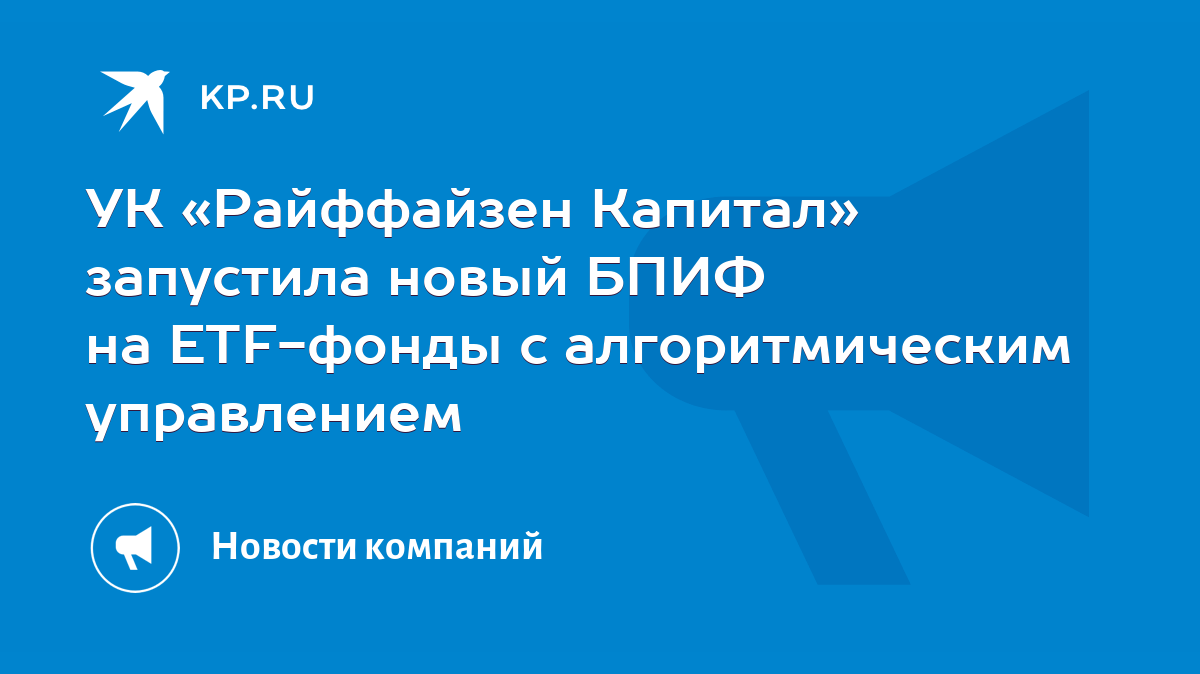 УК «Райффайзен Капитал» запустила новый БПИФ на ETF-фонды с алгоритмическим  управлением - KP.RU