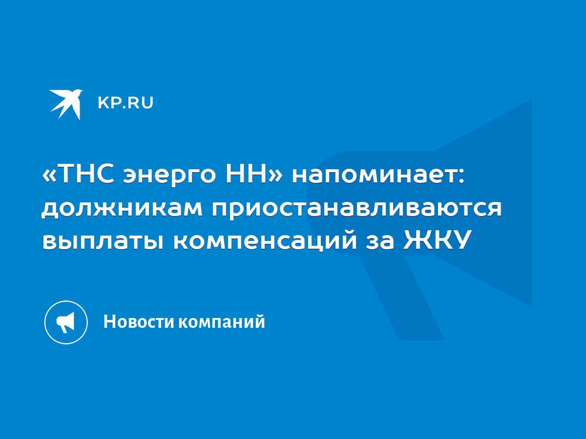 ТНС энерго НН» напоминает: должникам приостанавливаются выплаты компенсаций  за ЖКУ - KP.RU