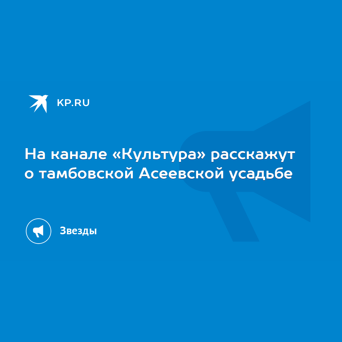 На канале «Культура» расскажут о тамбовской Асеевской усадьбе - KP.RU