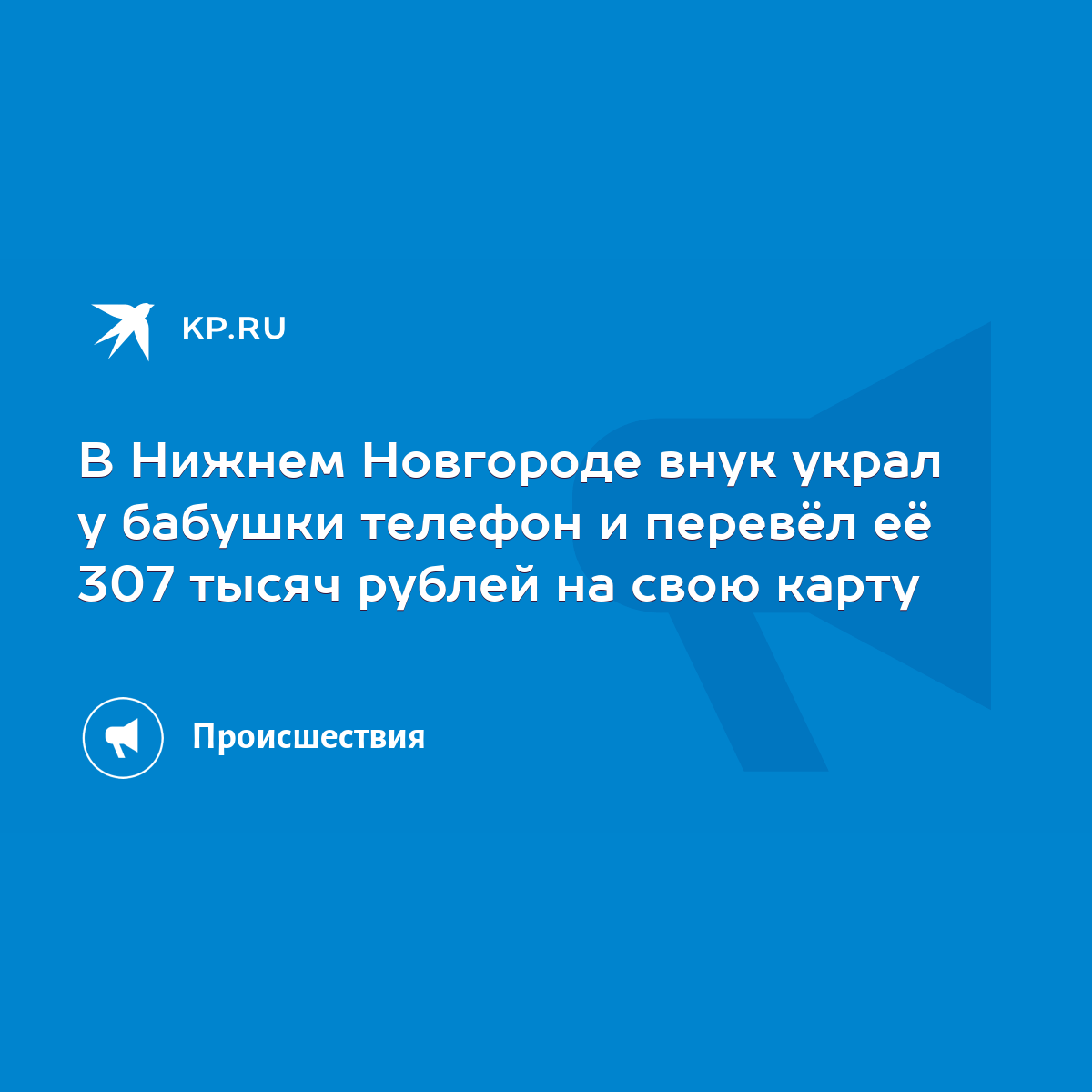 В Нижнем Новгороде внук украл у бабушки телефон и перевёл её 307 тысяч  рублей на свою карту - KP.RU