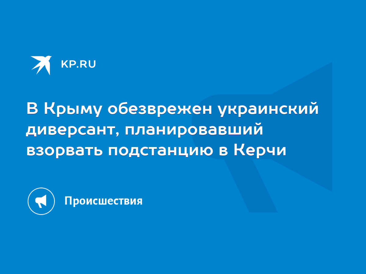 В Крыму обезврежен украинский диверсант, планировавший взорвать подстанцию  в Керчи - KP.RU