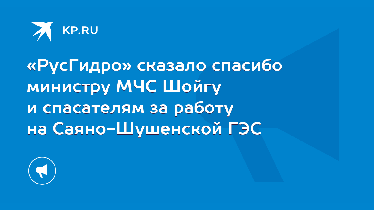 РусГидро» сказало спасибо министру МЧС Шойгу и спасателям за работу на  Саяно-Шушенской ГЭС - KP.RU