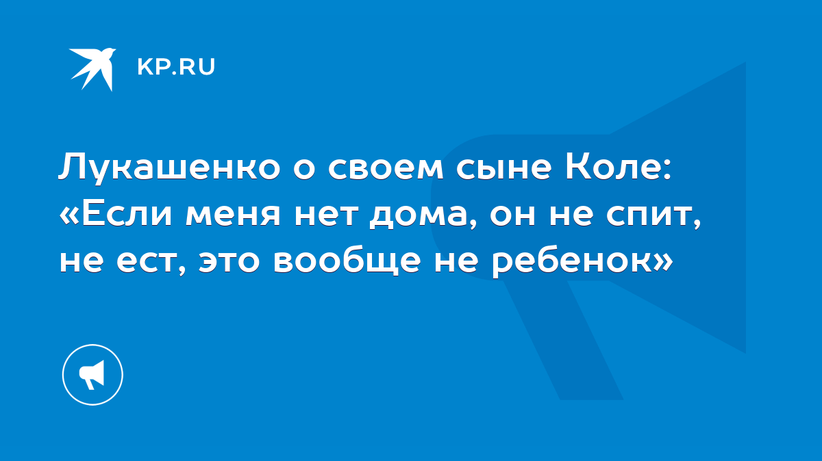 Лукашенко о своем сыне Коле: «Если меня нет дома, он не спит, не ест, это  вообще не ребенок» - KP.RU