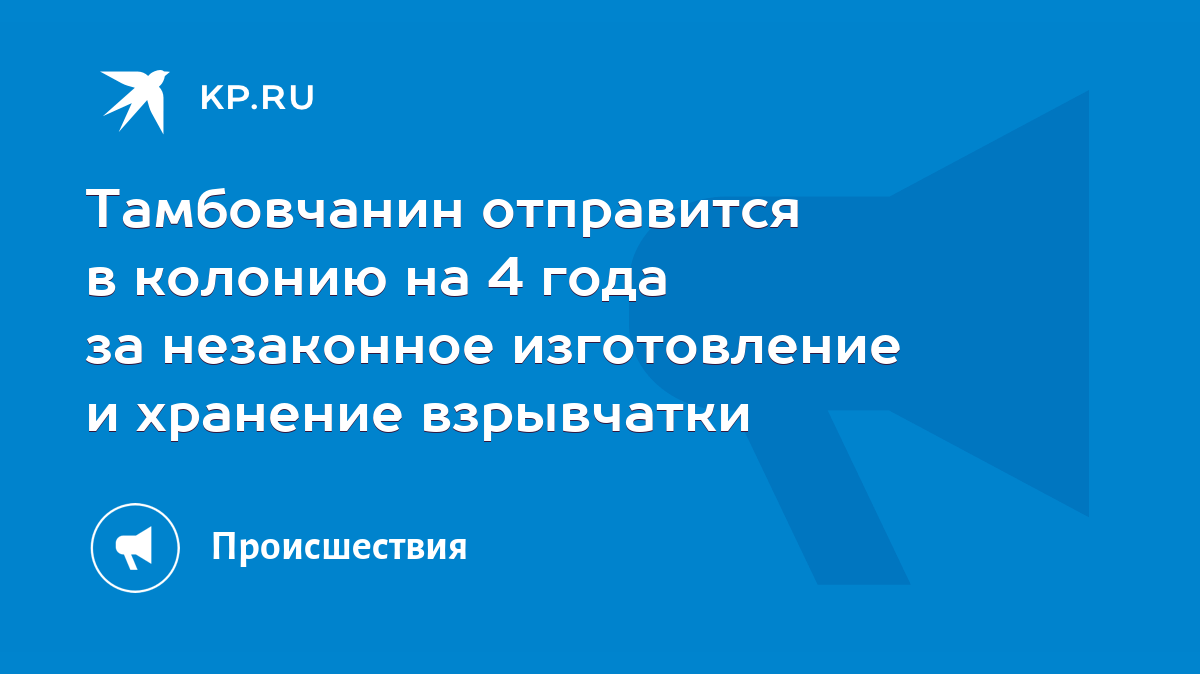 Тамбовчанин отправится в колонию на 4 года за незаконное изготовление и  хранение взрывчатки - KP.RU