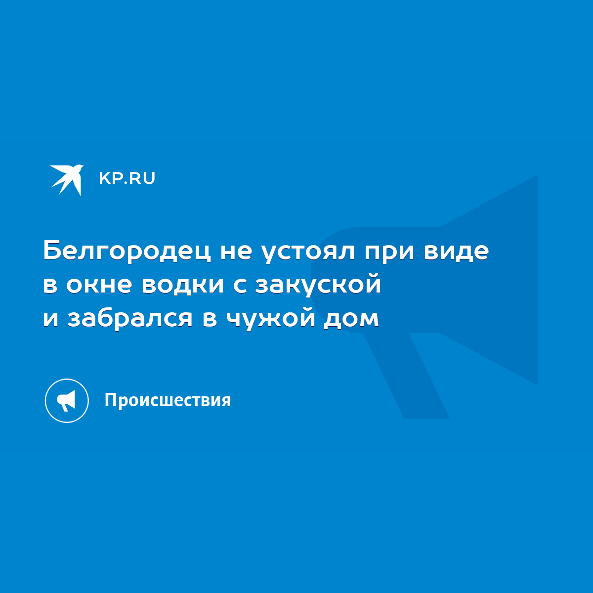 Белгородец не устоял при виде в окне водки с закуской и забрался в чужой дом  - KP.RU