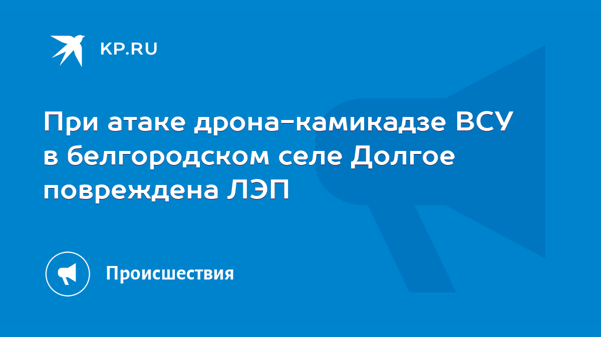 При атаке дрона-камикадзе ВСУ в белгородском селе Долгое повреждена ЛЭП -  KP.RU