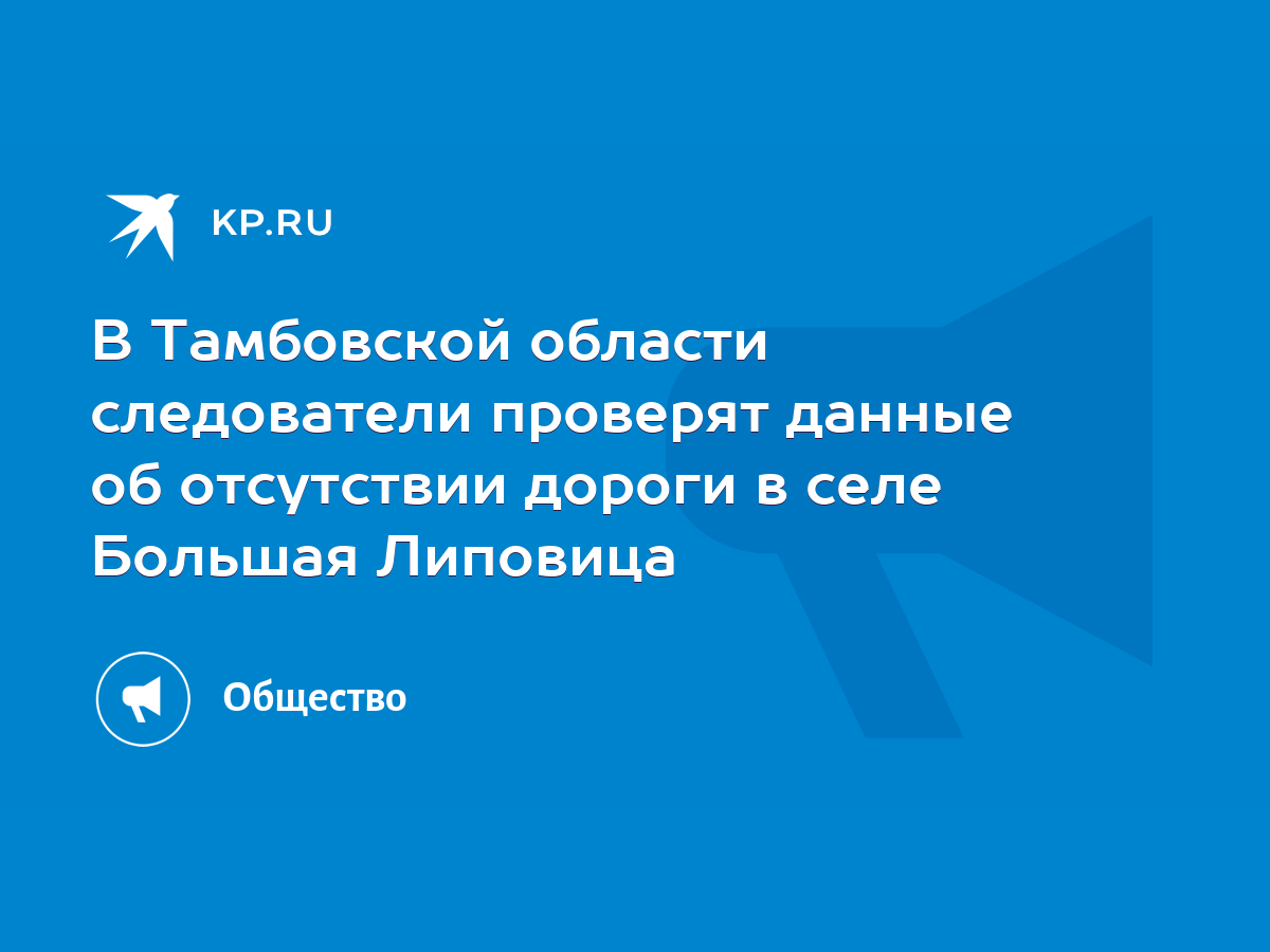 В Тамбовской области следователи проверят данные об отсутствии дороги в  селе Большая Липовица - KP.RU