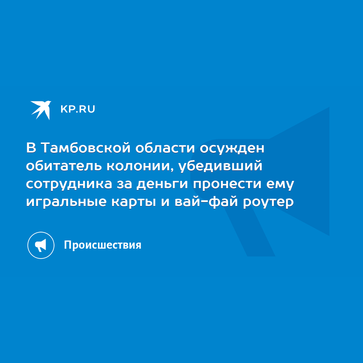 В Тамбовской области осужден обитатель колонии, убедивший сотрудника за  деньги пронести ему игральные карты и вай-фай роутер - KP.RU