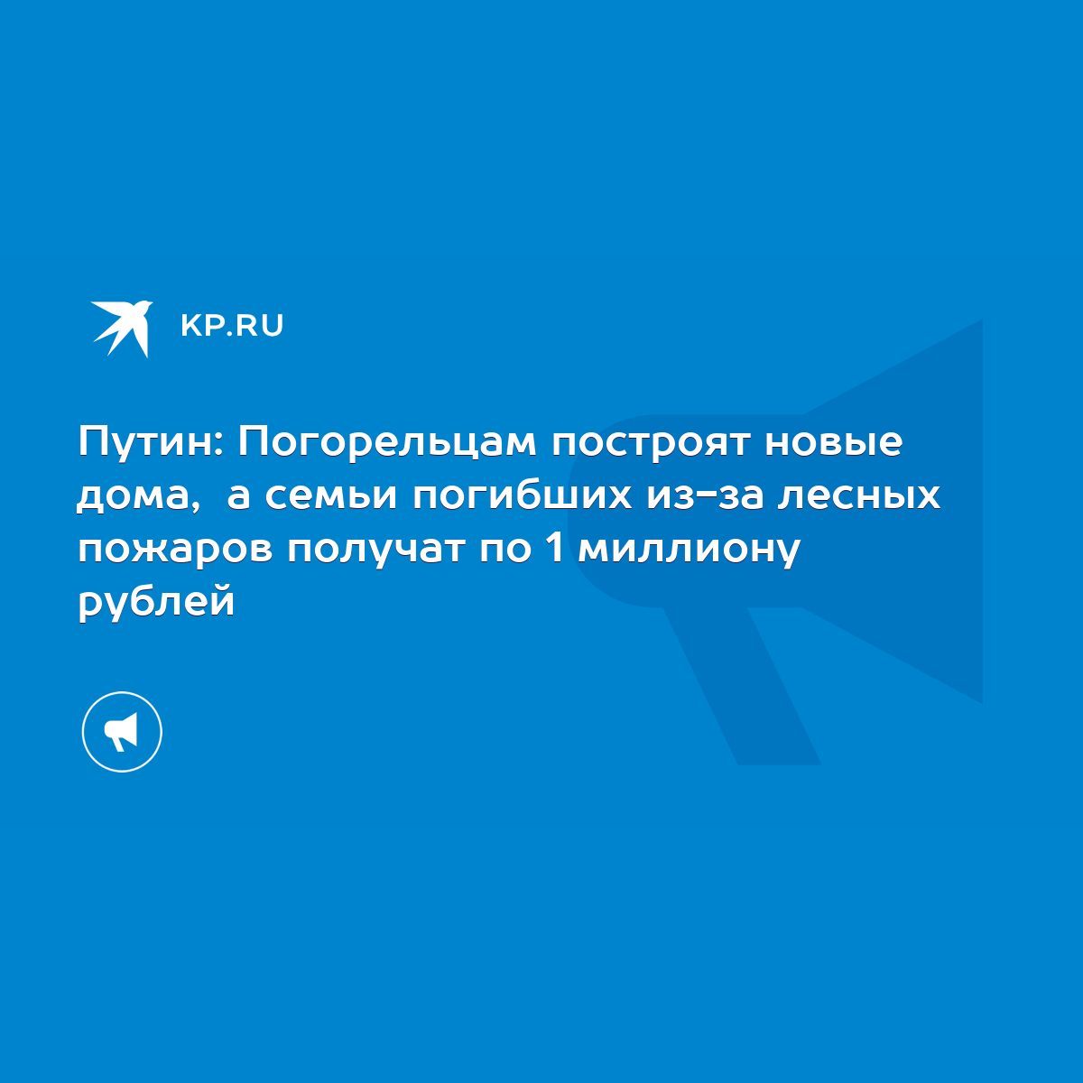 Путин: Погорельцам построят новые дома, а семьи погибших из-за лесных  пожаров получат по 1 миллиону рублей - KP.RU