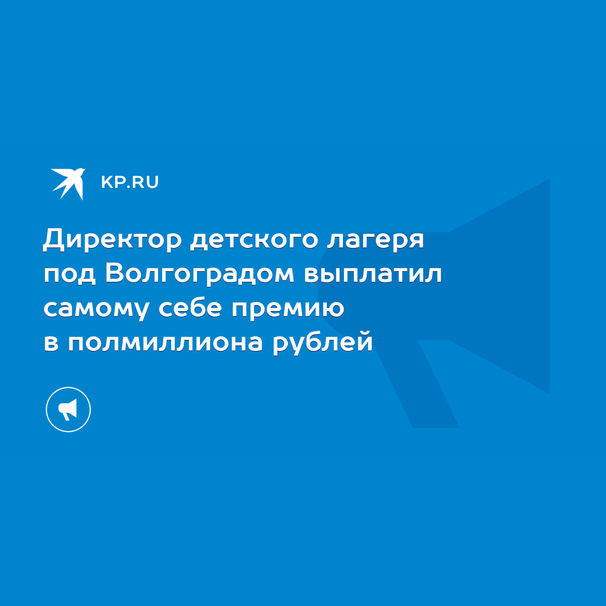 Директор детского лагеря под Волгоградом выплатил самому себе премию в  полмиллиона рублей - KP.RU