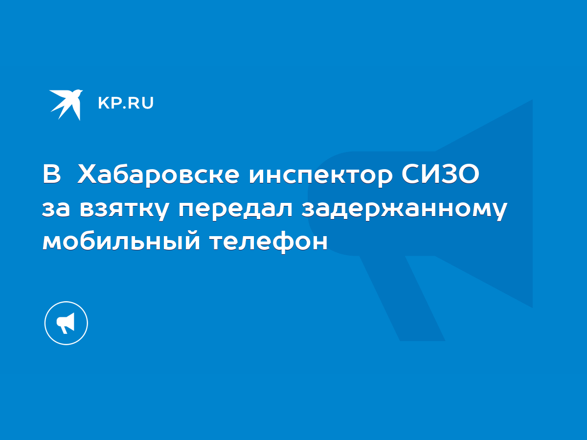 В Хабаровске инспектор СИЗО за взятку передал задержанному мобильный телефон  - KP.RU